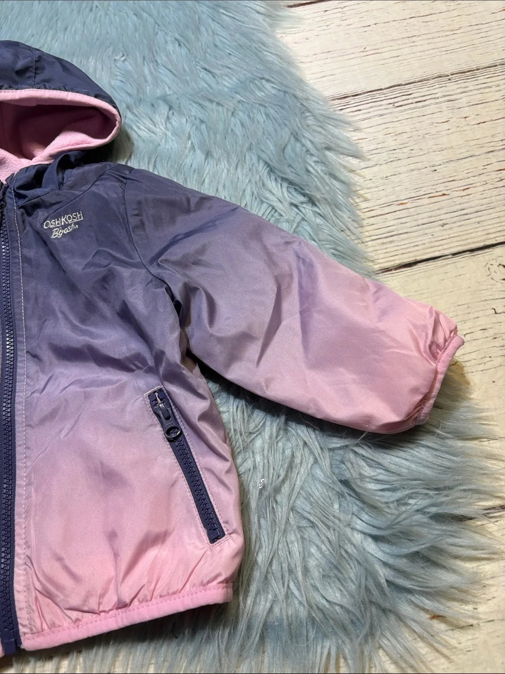 OshKosh B'gosh Girls' Ombre Hooded Rain Jacket - Purple & Pink sz 18M